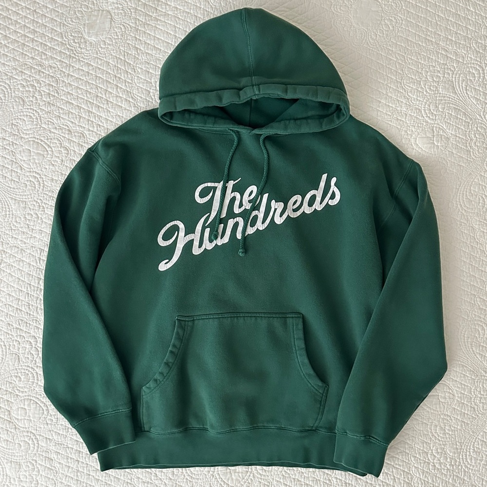 The Hundreds Script Slant Logo Pullover Green Hoodie Los Angeles Streetwear Sz L
